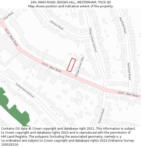 249, MAIN ROAD, BIGGIN HILL, WESTERHAM, TN16 3JY: Location map and indicative extent of plot