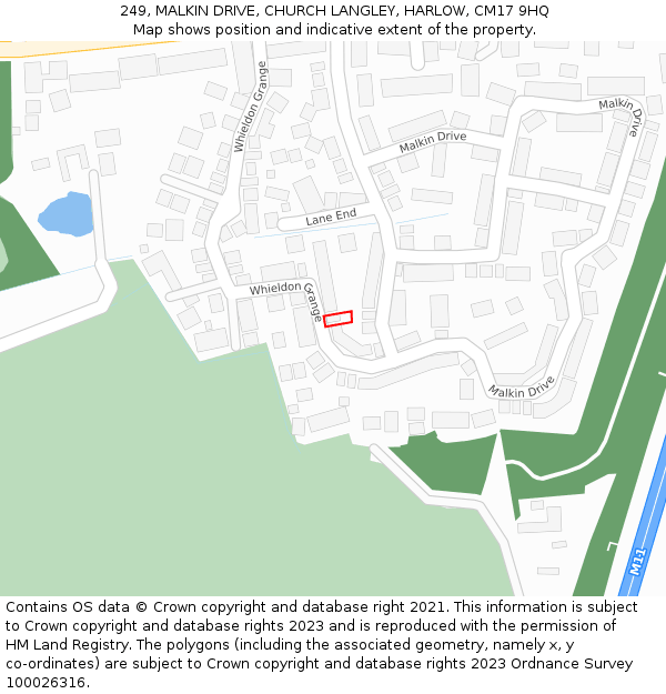 249, MALKIN DRIVE, CHURCH LANGLEY, HARLOW, CM17 9HQ: Location map and indicative extent of plot