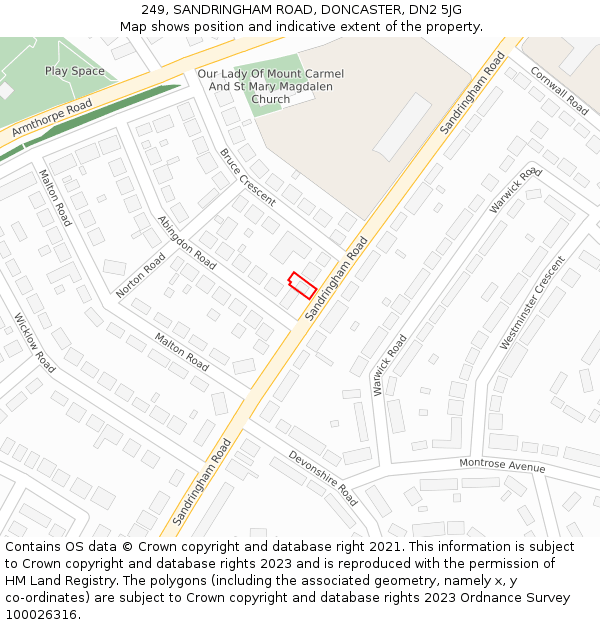 249, SANDRINGHAM ROAD, DONCASTER, DN2 5JG: Location map and indicative extent of plot