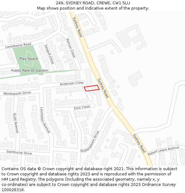 249, SYDNEY ROAD, CREWE, CW1 5LU: Location map and indicative extent of plot