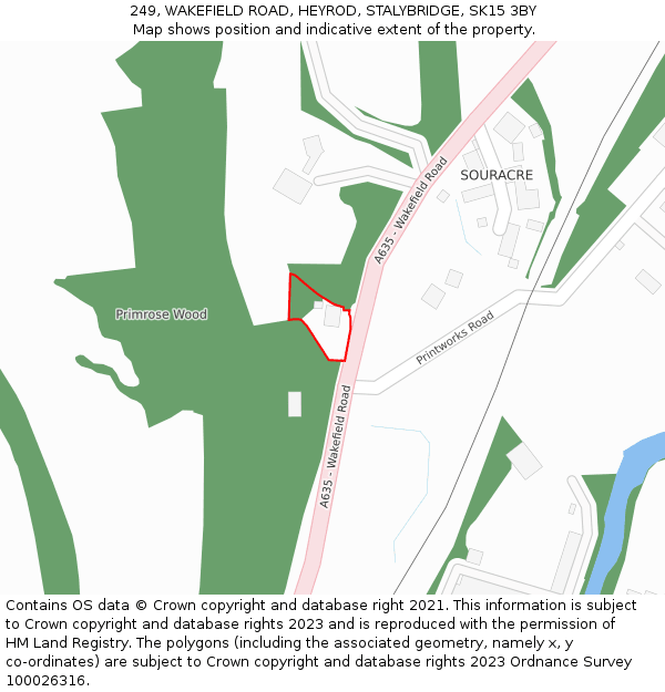 249, WAKEFIELD ROAD, HEYROD, STALYBRIDGE, SK15 3BY: Location map and indicative extent of plot