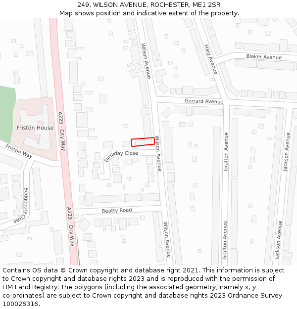 249, WILSON AVENUE, ROCHESTER, ME1 2SR: Location map and indicative extent of plot