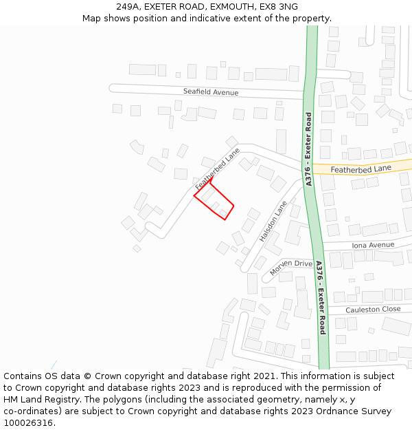 249A, EXETER ROAD, EXMOUTH, EX8 3NG: Location map and indicative extent of plot