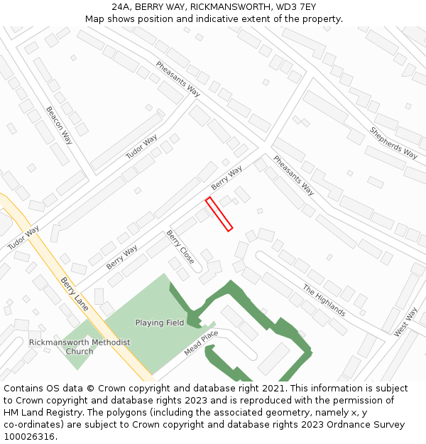 24A, BERRY WAY, RICKMANSWORTH, WD3 7EY: Location map and indicative extent of plot