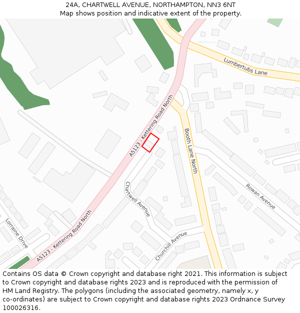 24A, CHARTWELL AVENUE, NORTHAMPTON, NN3 6NT: Location map and indicative extent of plot