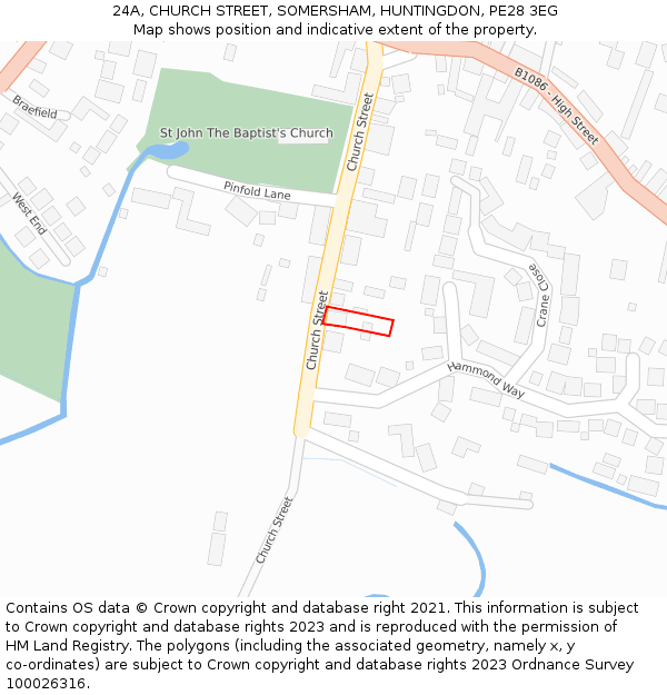 24A, CHURCH STREET, SOMERSHAM, HUNTINGDON, PE28 3EG: Location map and indicative extent of plot