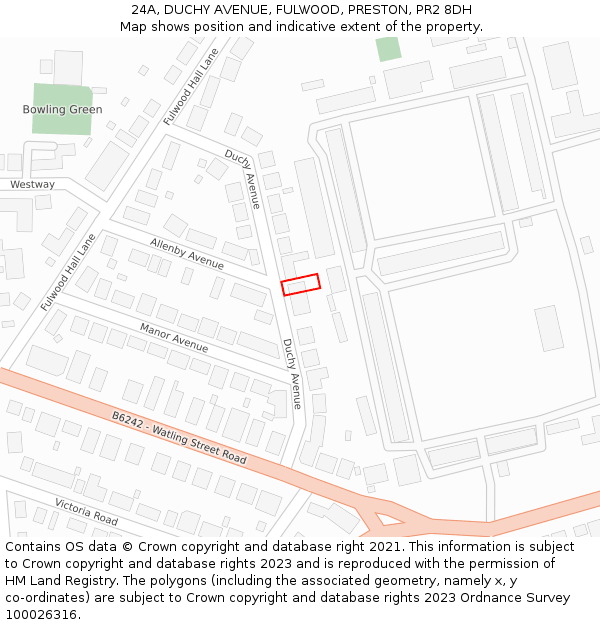 24A, DUCHY AVENUE, FULWOOD, PRESTON, PR2 8DH: Location map and indicative extent of plot