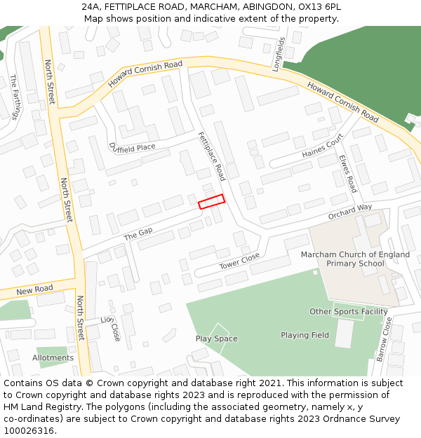 24A, FETTIPLACE ROAD, MARCHAM, ABINGDON, OX13 6PL: Location map and indicative extent of plot