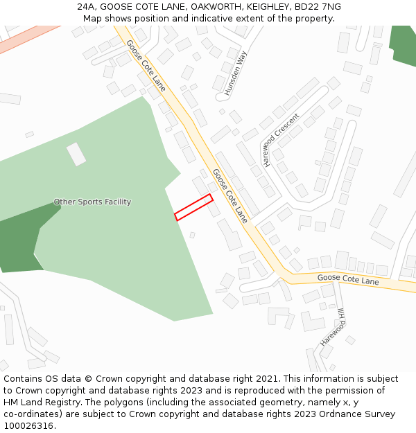 24A, GOOSE COTE LANE, OAKWORTH, KEIGHLEY, BD22 7NG: Location map and indicative extent of plot