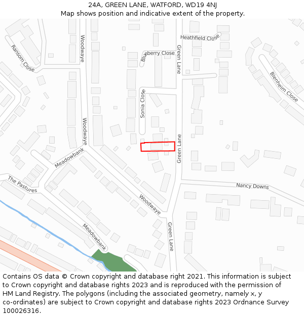 24A, GREEN LANE, WATFORD, WD19 4NJ: Location map and indicative extent of plot