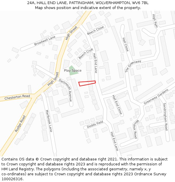 24A, HALL END LANE, PATTINGHAM, WOLVERHAMPTON, WV6 7BL: Location map and indicative extent of plot