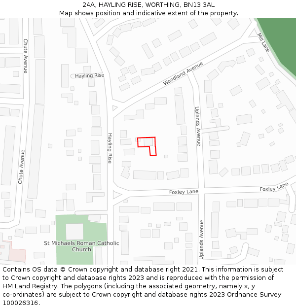 24A, HAYLING RISE, WORTHING, BN13 3AL: Location map and indicative extent of plot