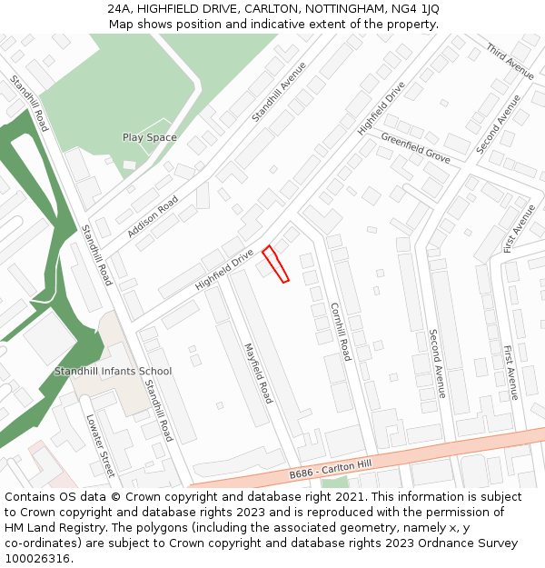 24A, HIGHFIELD DRIVE, CARLTON, NOTTINGHAM, NG4 1JQ: Location map and indicative extent of plot