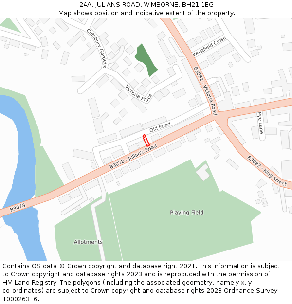 24A, JULIANS ROAD, WIMBORNE, BH21 1EG: Location map and indicative extent of plot