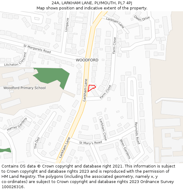 24A, LARKHAM LANE, PLYMOUTH, PL7 4PJ: Location map and indicative extent of plot