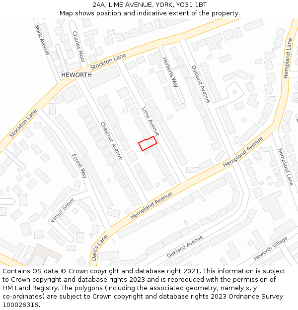 24A, LIME AVENUE, YORK, YO31 1BT: Location map and indicative extent of plot