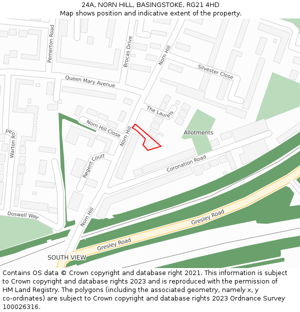 24A, NORN HILL, BASINGSTOKE, RG21 4HD: Location map and indicative extent of plot