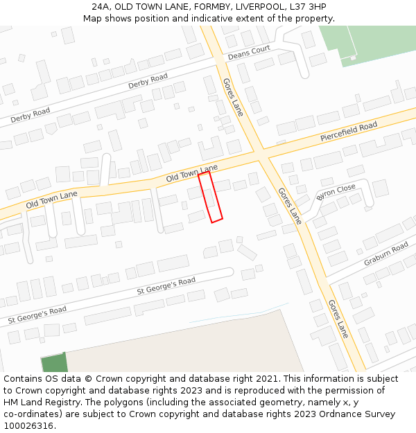 24A, OLD TOWN LANE, FORMBY, LIVERPOOL, L37 3HP: Location map and indicative extent of plot