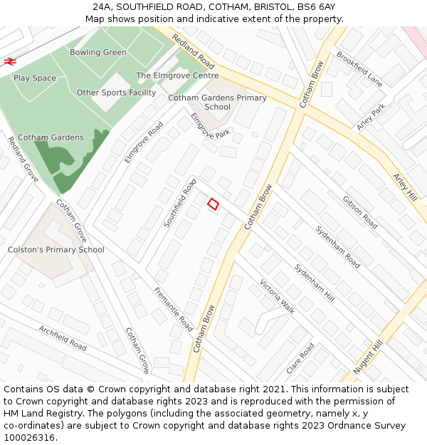 24A, SOUTHFIELD ROAD, COTHAM, BRISTOL, BS6 6AY: Location map and indicative extent of plot