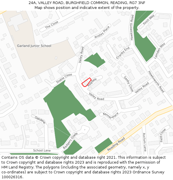 24A, VALLEY ROAD, BURGHFIELD COMMON, READING, RG7 3NF: Location map and indicative extent of plot