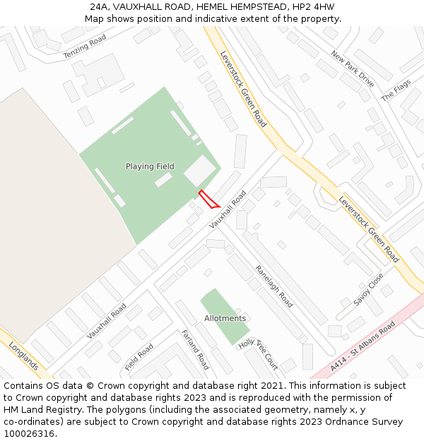 24A, VAUXHALL ROAD, HEMEL HEMPSTEAD, HP2 4HW: Location map and indicative extent of plot