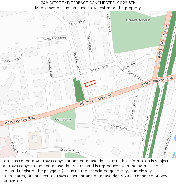 24A, WEST END TERRACE, WINCHESTER, SO22 5EN: Location map and indicative extent of plot