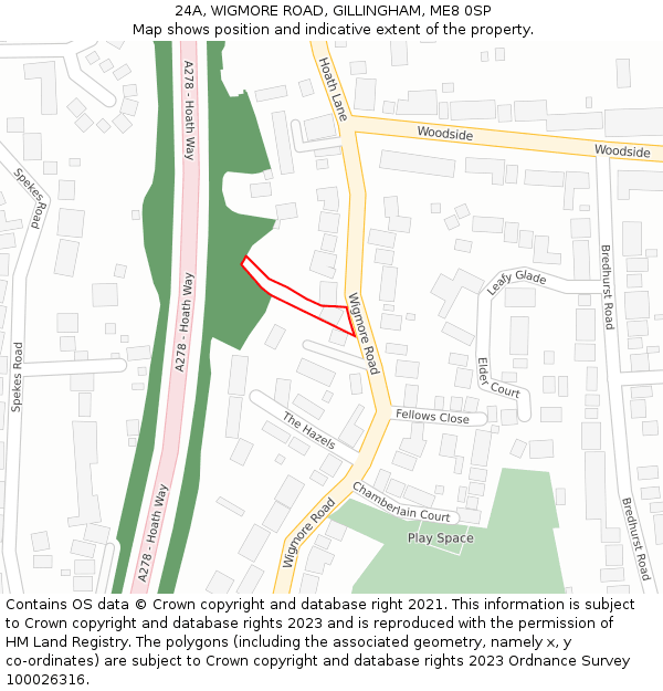 24A, WIGMORE ROAD, GILLINGHAM, ME8 0SP: Location map and indicative extent of plot