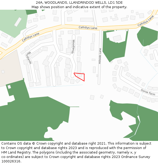 24A, WOODLANDS, LLANDRINDOD WELLS, LD1 5DE: Location map and indicative extent of plot