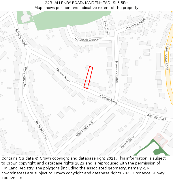 24B, ALLENBY ROAD, MAIDENHEAD, SL6 5BH: Location map and indicative extent of plot