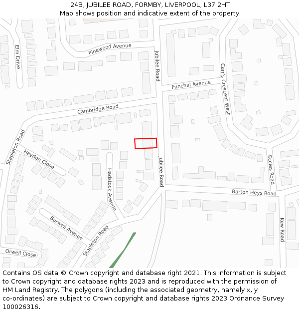 24B, JUBILEE ROAD, FORMBY, LIVERPOOL, L37 2HT: Location map and indicative extent of plot
