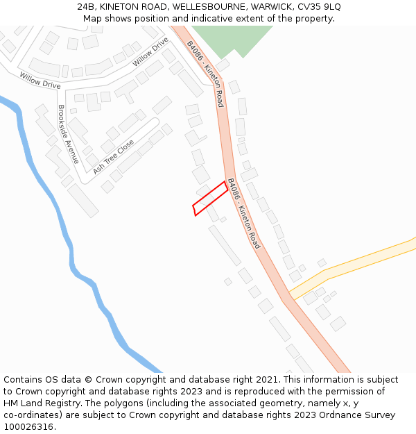 24B, KINETON ROAD, WELLESBOURNE, WARWICK, CV35 9LQ: Location map and indicative extent of plot