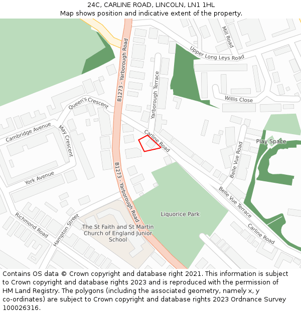 24C, CARLINE ROAD, LINCOLN, LN1 1HL: Location map and indicative extent of plot
