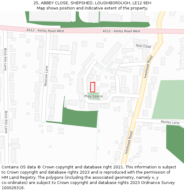 25, ABBEY CLOSE, SHEPSHED, LOUGHBOROUGH, LE12 9EH: Location map and indicative extent of plot