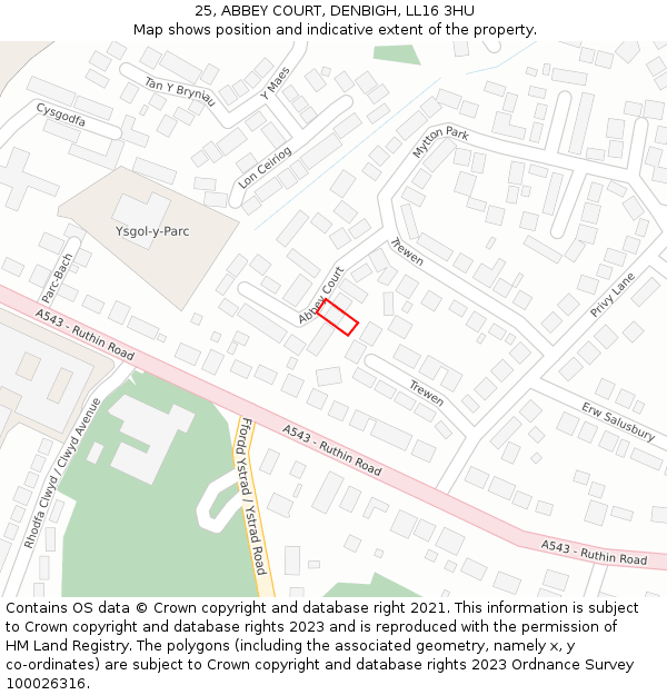 25, ABBEY COURT, DENBIGH, LL16 3HU: Location map and indicative extent of plot