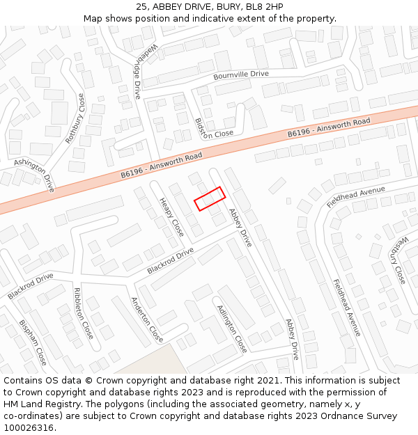 25, ABBEY DRIVE, BURY, BL8 2HP: Location map and indicative extent of plot