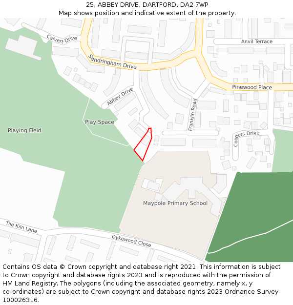 25, ABBEY DRIVE, DARTFORD, DA2 7WP: Location map and indicative extent of plot