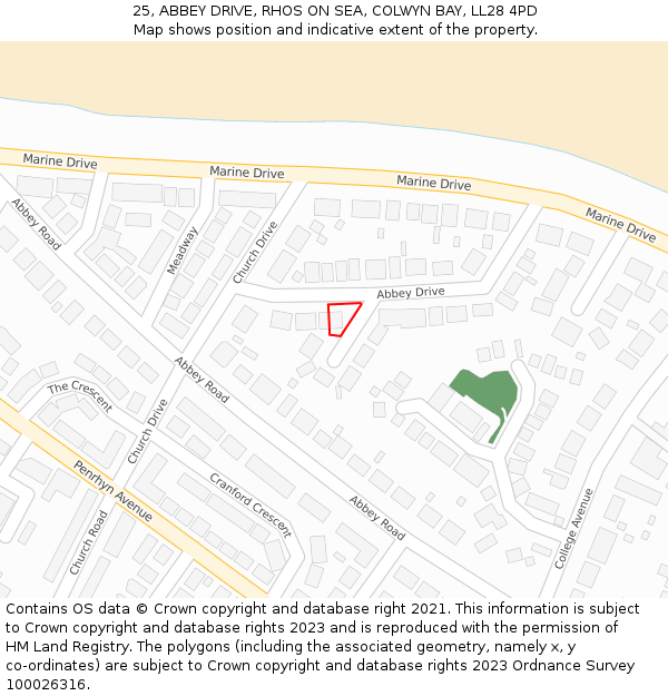 25, ABBEY DRIVE, RHOS ON SEA, COLWYN BAY, LL28 4PD: Location map and indicative extent of plot