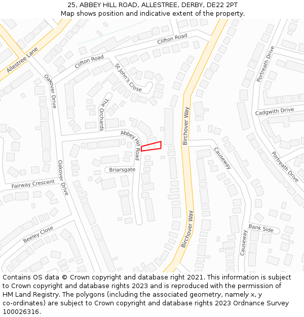 25, ABBEY HILL ROAD, ALLESTREE, DERBY, DE22 2PT: Location map and indicative extent of plot