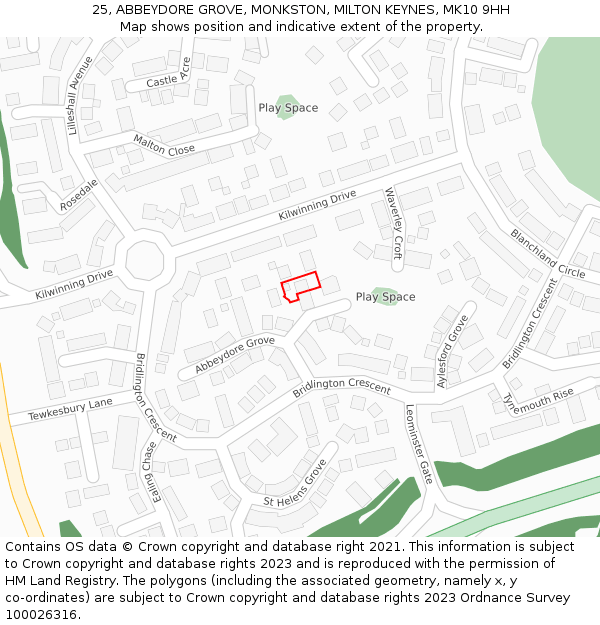 25, ABBEYDORE GROVE, MONKSTON, MILTON KEYNES, MK10 9HH: Location map and indicative extent of plot