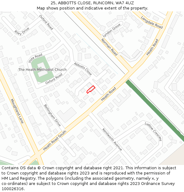 25, ABBOTTS CLOSE, RUNCORN, WA7 4UZ: Location map and indicative extent of plot