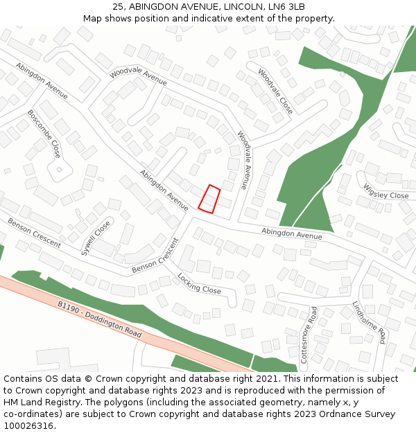 25, ABINGDON AVENUE, LINCOLN, LN6 3LB: Location map and indicative extent of plot