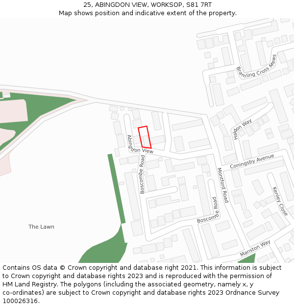 25, ABINGDON VIEW, WORKSOP, S81 7RT: Location map and indicative extent of plot