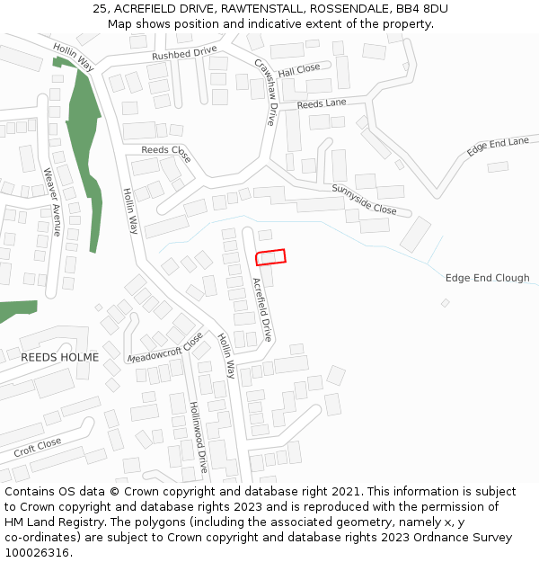 25, ACREFIELD DRIVE, RAWTENSTALL, ROSSENDALE, BB4 8DU: Location map and indicative extent of plot