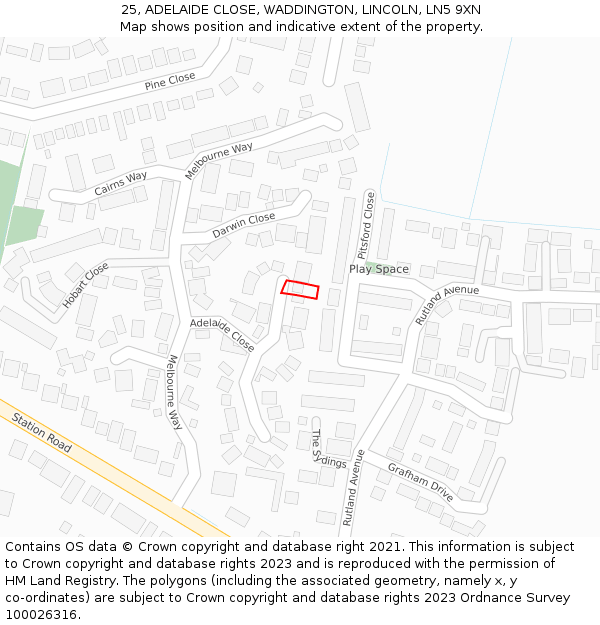 25, ADELAIDE CLOSE, WADDINGTON, LINCOLN, LN5 9XN: Location map and indicative extent of plot