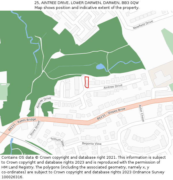 25, AINTREE DRIVE, LOWER DARWEN, DARWEN, BB3 0QW: Location map and indicative extent of plot