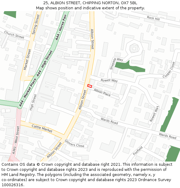 25, ALBION STREET, CHIPPING NORTON, OX7 5BL: Location map and indicative extent of plot
