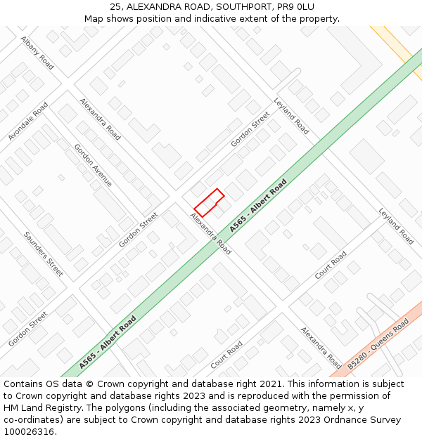 25, ALEXANDRA ROAD, SOUTHPORT, PR9 0LU: Location map and indicative extent of plot