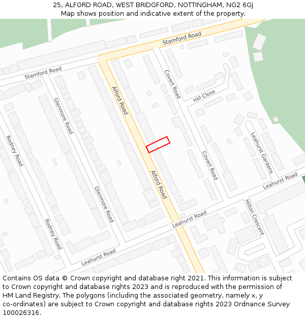 25, ALFORD ROAD, WEST BRIDGFORD, NOTTINGHAM, NG2 6GJ: Location map and indicative extent of plot