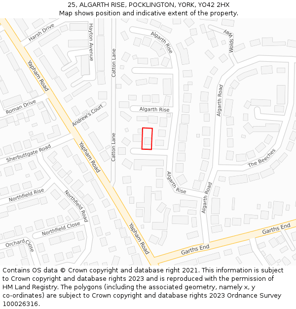 25, ALGARTH RISE, POCKLINGTON, YORK, YO42 2HX: Location map and indicative extent of plot