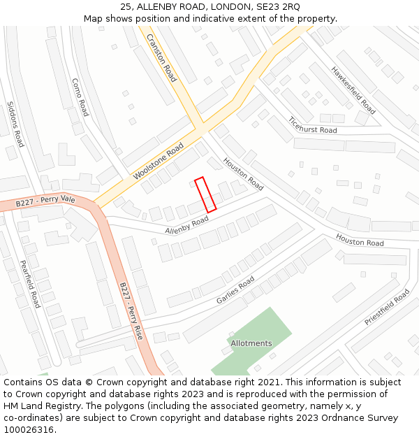 25, ALLENBY ROAD, LONDON, SE23 2RQ: Location map and indicative extent of plot